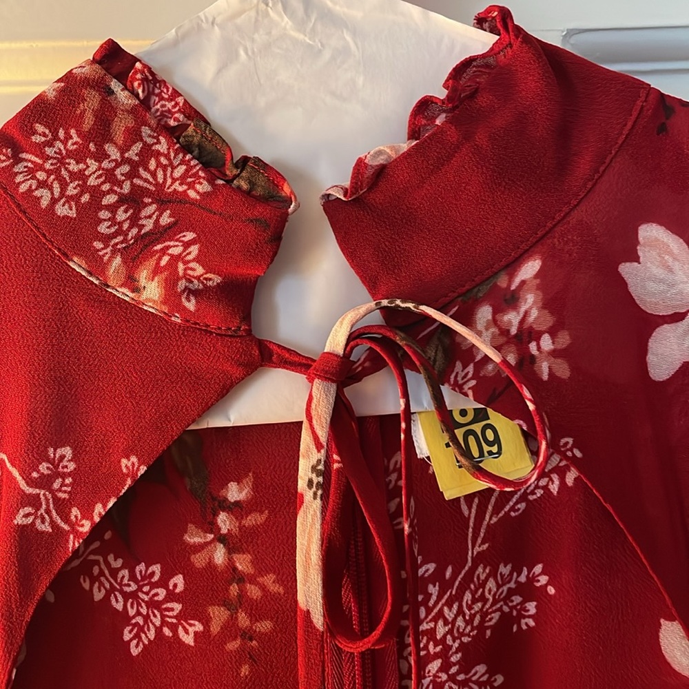 Reformation Red Floral Keyhole Midi Dress - Picture 3 of 7